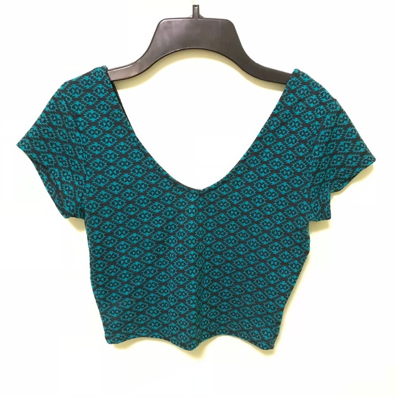 La Hearts Tops - Emerald & Black Diamond Print Knit Crop Top